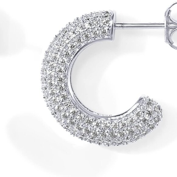 Jewelry - 14K Gold Plated 925 Sterling Silver Post Cubic Zirconia Chunky Hoop Earrings - T